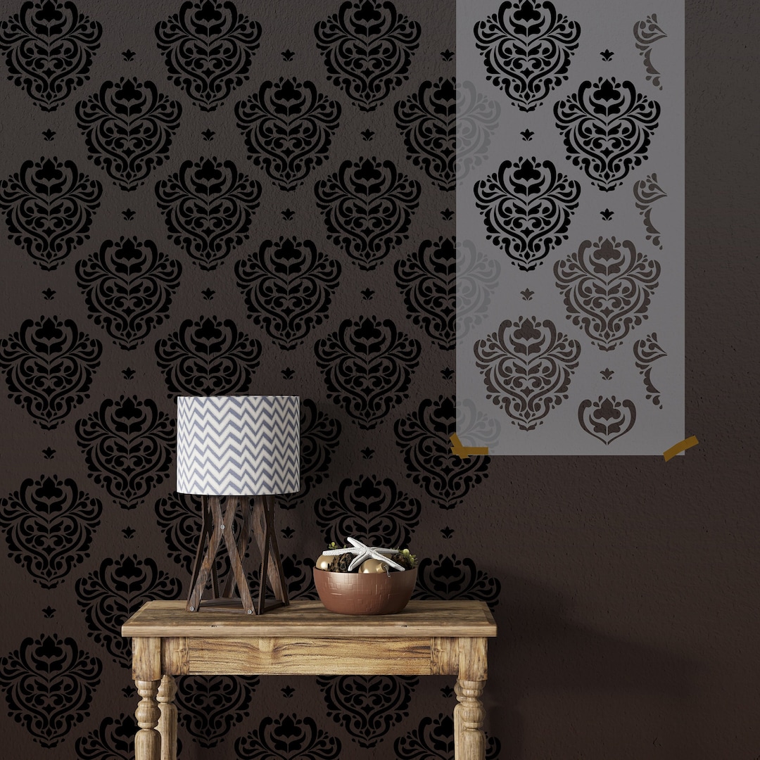 STENCILIT Baroque Wall Stencil 2-Pack - 16.5" X 21.5" Large Damask Pattern For Painting Walls, Furniture