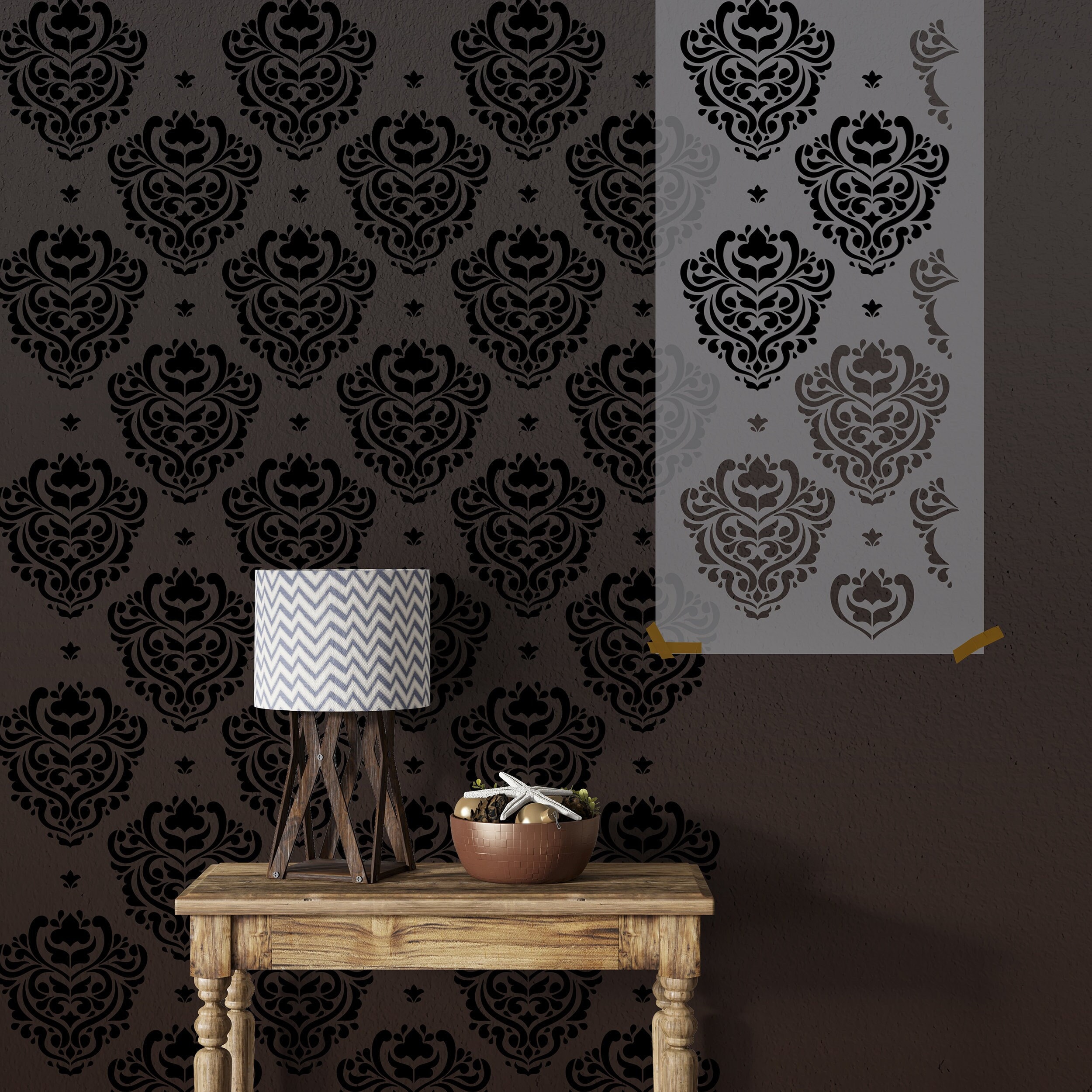 Damask Stencil Pattern Wall DIY Stencil Painting for Baroque Style