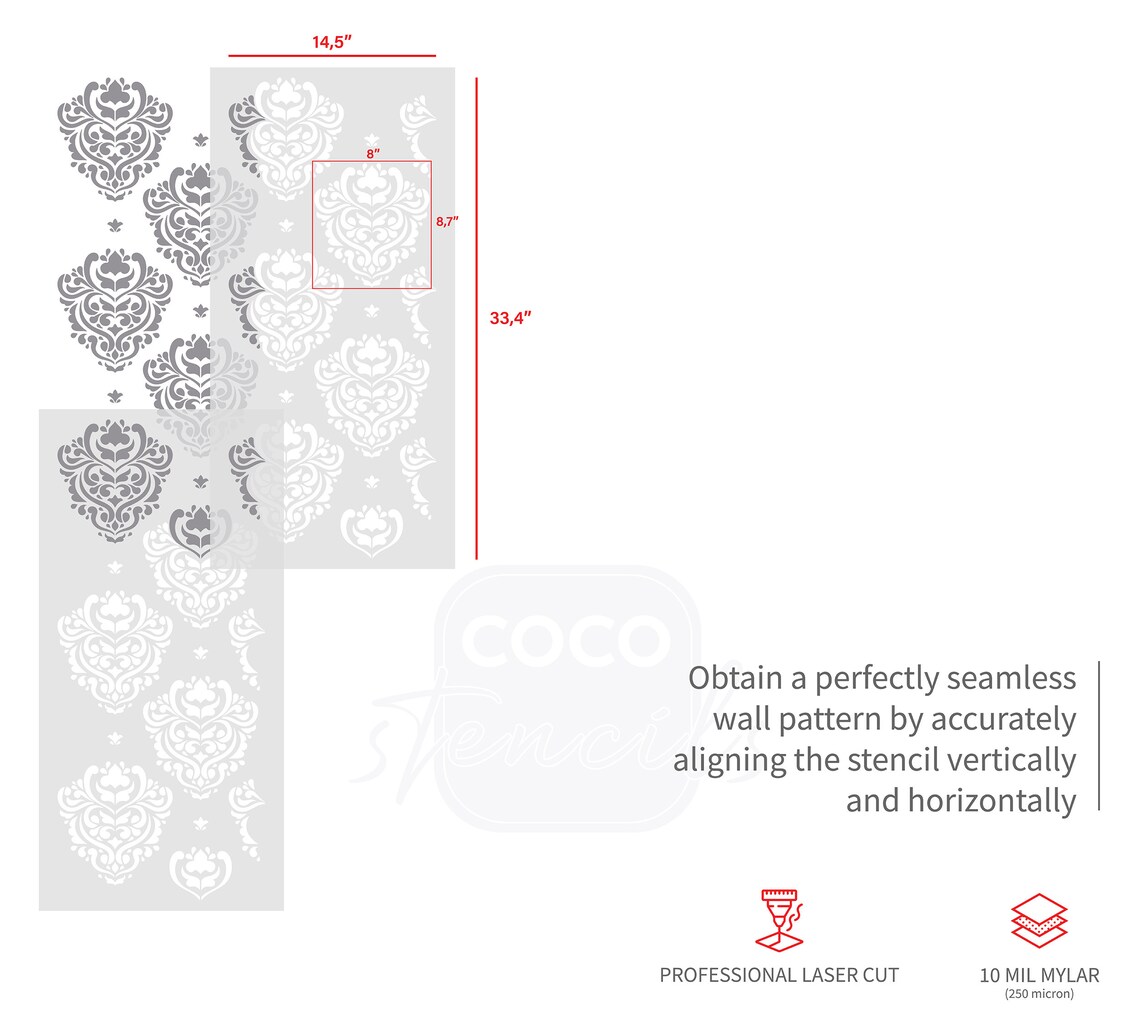Damask Stencil Pattern Wall DIY Stencil Painting for Baroque Style
