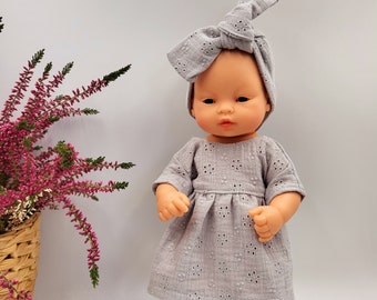 Muslin doll dress and headband, Minikane doll dress, Miniland doll clothes, 12 inch doll clothes,  Puppenkleidung