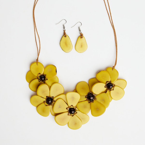 Handmade Tagua Short Necklace Set - Natural, Adjustable Organic Jewelry - Beautifully Handcrafted Sustainable Beads - Unique Artisan Design