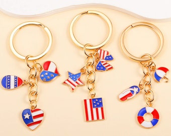 USA Flag Cross Heart Star Keychain America Patriotism Keyrings Car Key Bags Decor Party Handmade Gifts