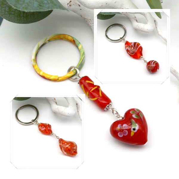 Schlüsselanhänger Unikate aus Lampwork Perlen Rot – Auswahl von Design & Ring