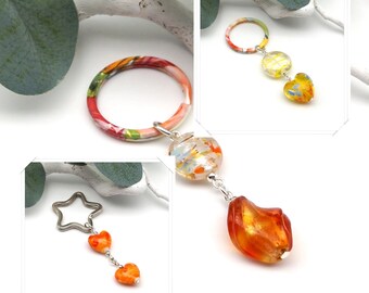 Schlüsselanhänger Unikate aus Lampwork Perlen Orange Gelb – Auswahl von Design & Ring