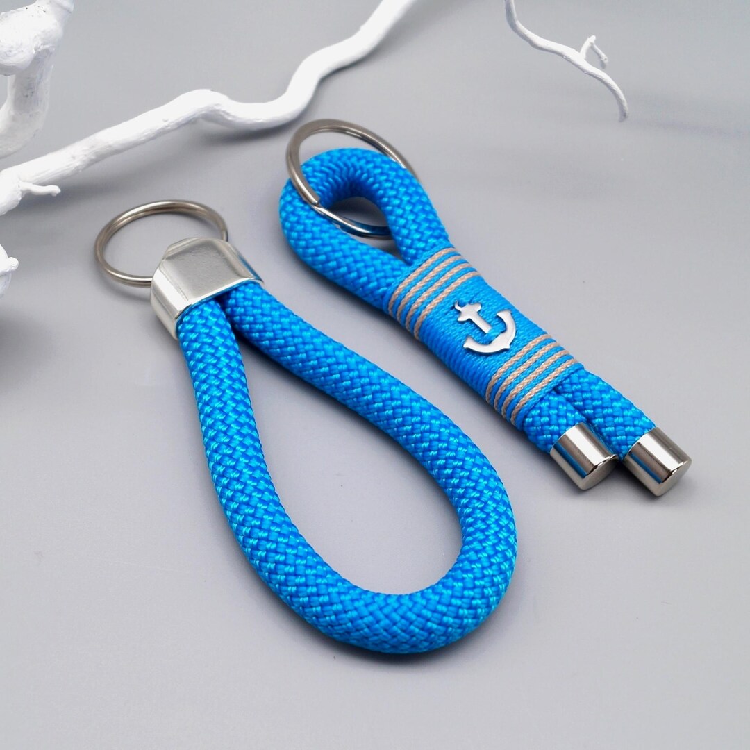 Loop Rope Through Key Ring Keyring Made of Sail Rope Colonial Blue Loop With Silver-colored Large ...