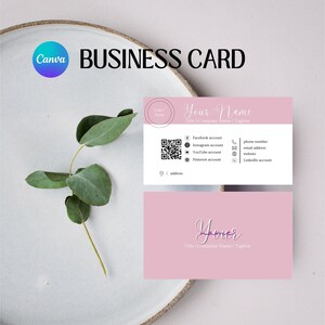 QR コード、ロゴ/写真、ソーシャル アイコン、編集可能な名刺、印刷可能なプロフェッショナル カードを備えたモダンなデジタル名刺 Canva テンプレート