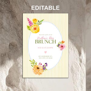 Zaproszenie na brunch z okazji Dnia Matki | Możliwość edycji za pomocą Canva | Cyfrowy szablon w kolorze żółtym z motywem kwiatowym | Do wydrukowania w formacie PDF | Natychmiastowe pobranie