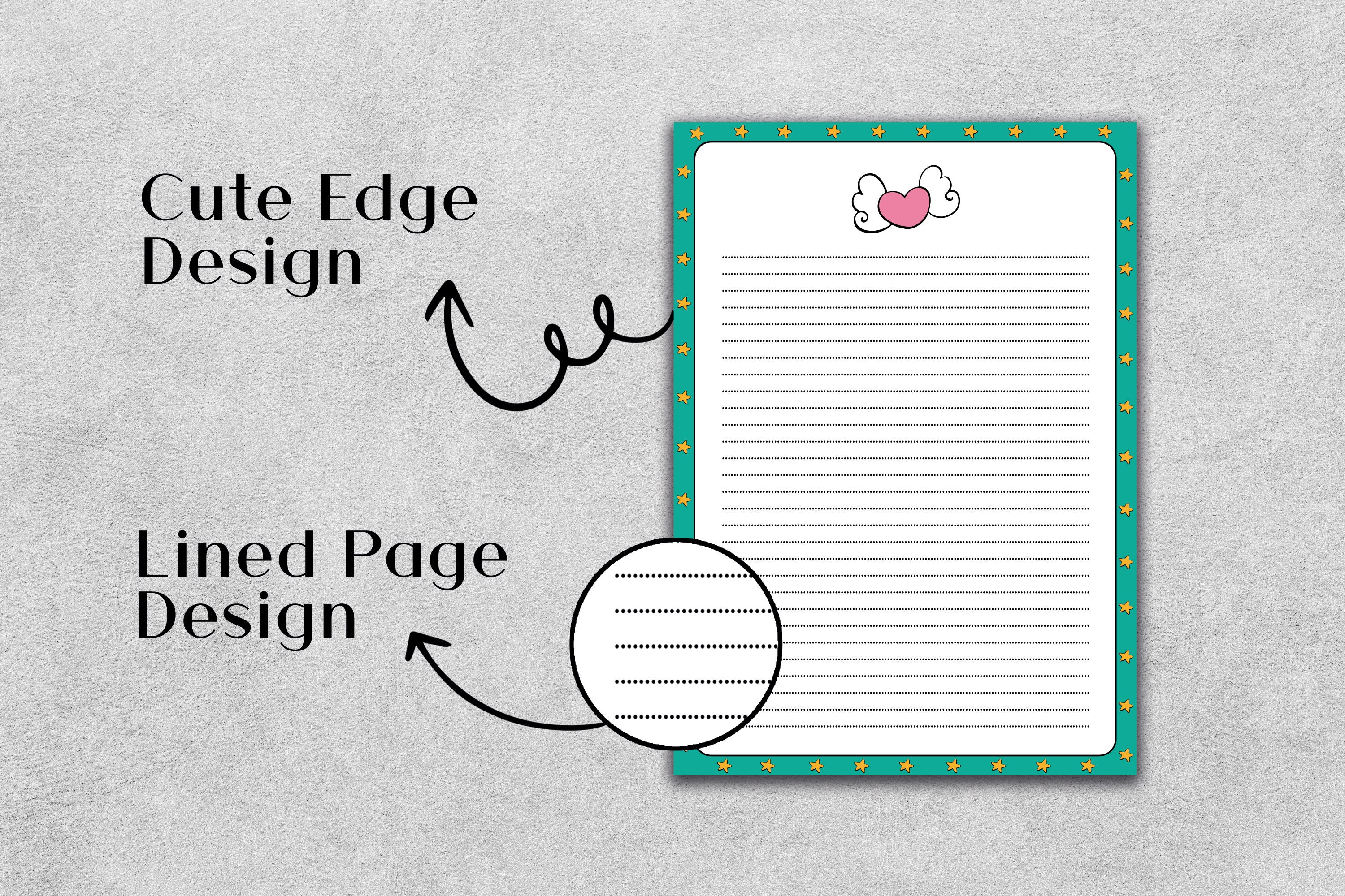 Printable Cute Girl Notebook Paper Student Note Heart - Etsy