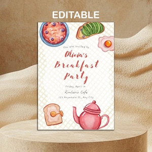 Watercolor Breakfast Invitation | Editable Canva Template | Brunch Party Invite, Morning Event Card