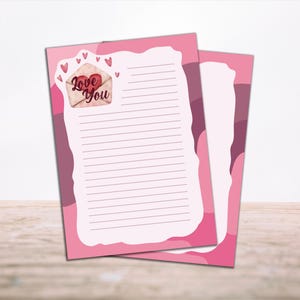 Papel para notas de San Valentín, papel para cartas de amor, imprimible y descargable al instante