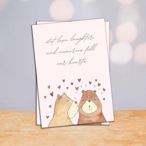 Editable Cute Bear Card Template, Instant Downloadable and Printable Paper for Valentines Day