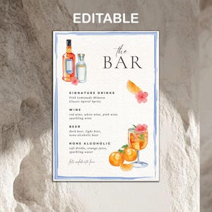 Handgezeichnete Bar Menü Vorlage, bearbeitbare und druckbare Menü Vorlagen, Hochzeit, Verlobung, Geburtstag, Braut Party, SVG, PDF