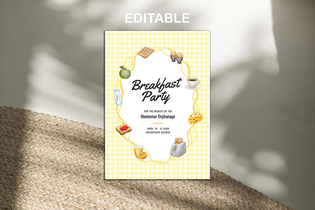 Breakfast Party Invitation Template: Editable Canva Design (digital ...