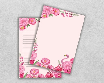 Pink Flowers Note Paper: Flamingo Planner Template (JPEG, PDF, SVG)