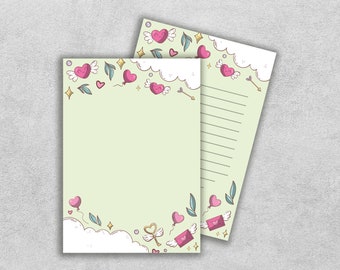 Printable Heart Printed Poetry or Letter Writing Paper, Lined and Unlined Text Paper Design, SVG, PDF, JPEG