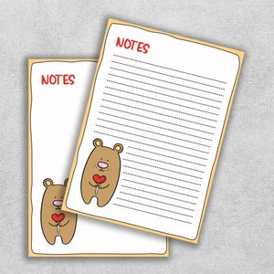 Afdrukbare grappige BEar stickers notitiepapier, digitaal tekstkaartontwerp met en zonder strepen, SVG, PDF, JPEG