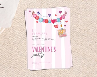 Editable Valentine&#39;s Day Party Invitation Template, Instant Downloadable and Printable Invitation