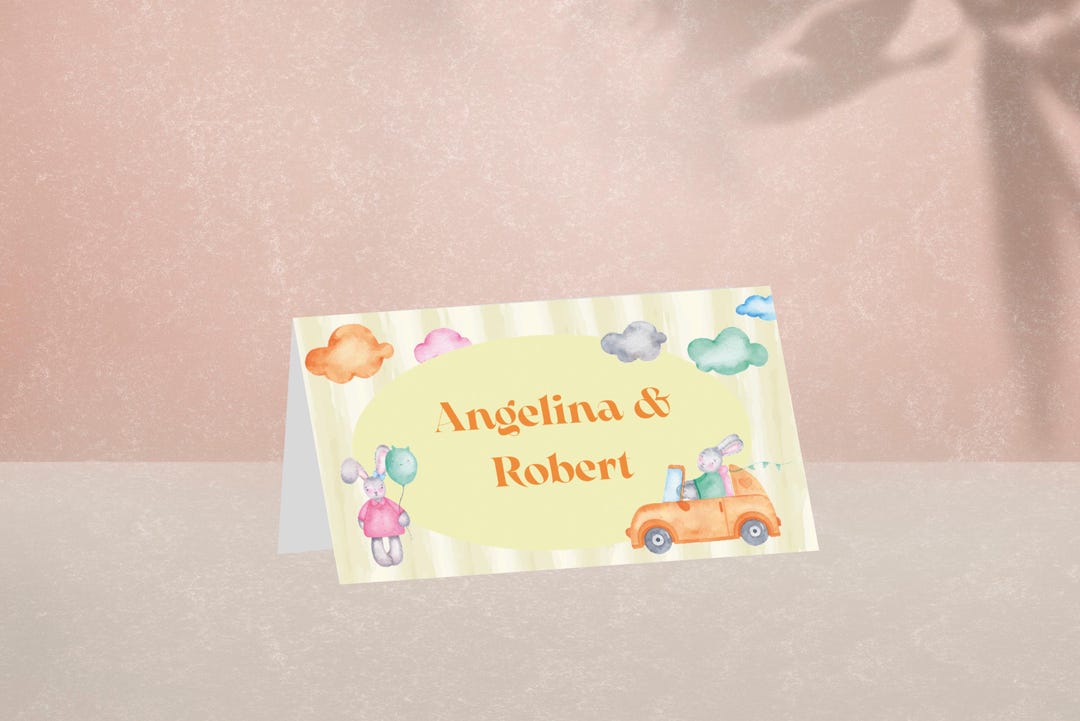 Printable and Editable Cute Rabbit Place Card, Instant Downloadable ...