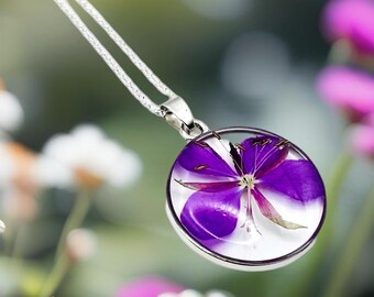 Pressed Wildflower Necklace: Montana Fireweed, Silver Plated Pendant