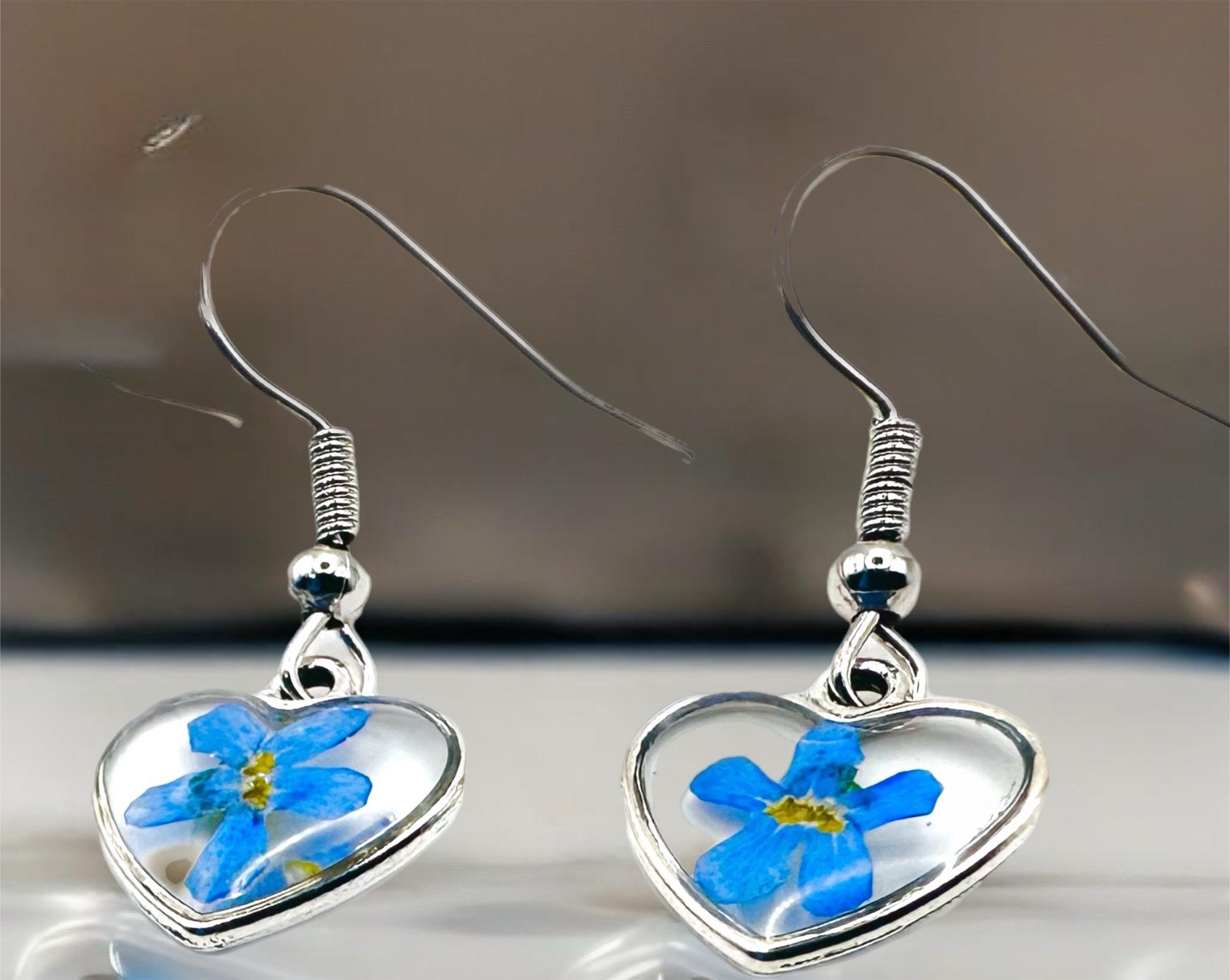 Heart Silver Plated Forget-Me-Not Earrings: Montana Wildflower Jewelry