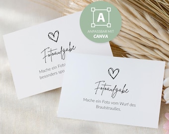 Fotoaufgaben zur Hochzeit auf Deutsch | 96 Aufgaben | A7 | Canva-Vorlage | PDF zum Ausdrucken | Hochzeitsspiel zum Kennenlernen | Fotobox