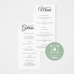 Menü- & Getränkekarte für Hochzeiten auf Deutsch | DIN Lang Small | 100x210 mm | Canva-Vorlage | Hochzeitsschild ideal für Kartenhalter