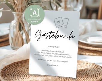 Letrero para libro de visitas en alemán | A4, A5, 6 | Plantilla de Canva | Letrero para boda | Letrero para libro de visitas de boda | Letrero de mesa personalizado