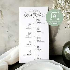 Ablaufplan für Hochzeiten auf Deutsch | 21x10 cm | Canva-Vorlage | Hochzeitsprogramm, Hochzeitsablaufplan, Tagesablauf | Hochzeitsdekoration