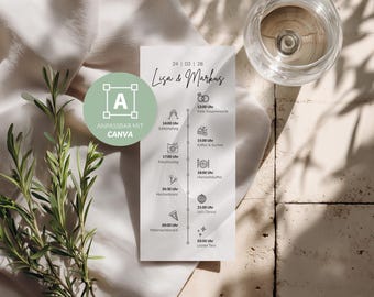 Wedding timeline in German | 21 x 10 cm | Canva template | Wedding program, wedding timeline, day schedule | Wedding decoration