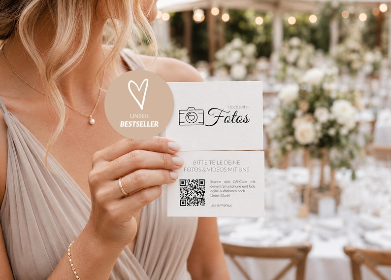 Wedding QR code business card in German, printed on high-quality offset cardstock | 85 x 55 mm | Share your photos & videos with us | Wedding business card image 10