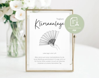 Wedding fan sign | A4, A5, A6 | PDF for printing | Portable air conditioning | Wedding sign | Table sign | Love is in the air