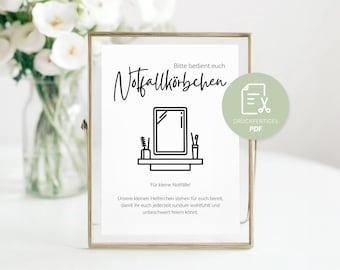Emergency basket sign for weddings | A4, A5, A6 | PDF for printing | Emergency basket sign | DIY wedding sign | Restroom for women and men
