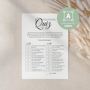 Bröllopsquiz på tyska | DIN A5 | Canva-mall | Brud eller brudgum | Bröllopsspel för alla åldrar | Quiz för bruden och brudgummen