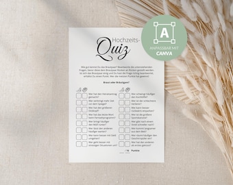 Wedding Quiz in German | DIN A5 | Canva Template | Bride or Groom | Wedding Game for All Ages | Quiz for the Bride and Groom