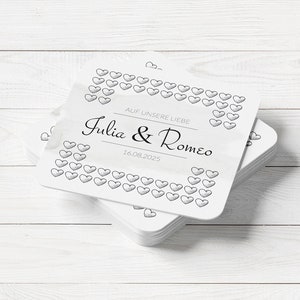 Beer mats & coasters for weddings | 93x93mm | Personalized with name and date | Choose your back motif