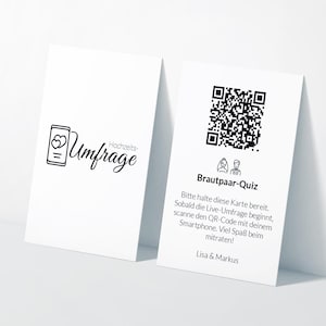 Hochzeitsspiele mit QR-Code | Live-Umfrage & Zeitkapsel | Visitenkarten auf Deutsch aus wertigem Offsetkarton | 85x55 mm | Ideal für Gäste