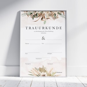 Stilvolle Trauurkunde aus wertigem Offsetkarton | BoHo | DIN A4 hochkant oder quer | Freie Trauung | Hochzeitserinnerungen
