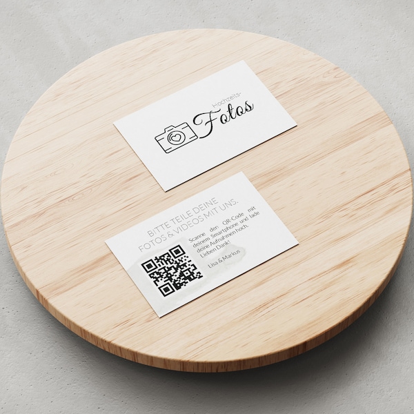 Hochzeits-QR-Code Visitenkarte auf Deutsch aus wertigem Offsetkarton | 85x55 mm | Teile Deine Fotos & Videos mit uns | Hochzeitsvisitenkarte