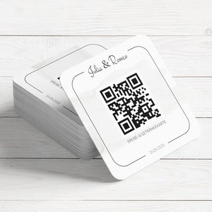 Beer mats & coasters for weddings with QR code | 93x93mm | Personalized with name and date | Choose your back motif