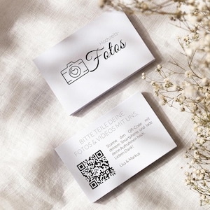 Hochzeits-QR-Code Visitenkarte auf Deutsch aus wertigem Offsetkarton | 85x55 mm | Teile Deine Fotos & Videos mit uns | Hochzeitsvisitenkarte