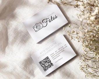 Hochzeits-QR-Code Visitenkarte auf Deutsch aus wertigem Offsetkarton | 85x55 mm | Teile Deine Fotos & Videos mit uns | Hochzeitsvisitenkarte