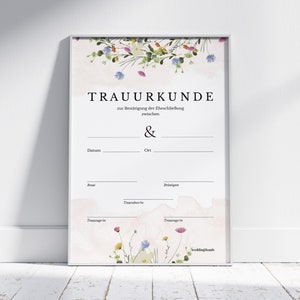 Stilvolle Trauurkunde aus wertigem Offsetkarton | Wild Flowers | DIN A4 hochkant oder quer | Hochzeitserinnerungen