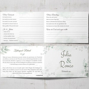 Zeitkapselkarten für Hochzeitsritual aus wertigem Offsetkarton | Personalisierbar | Greenery | DIN A6 quer | Wünschekarten in 2 Varianten