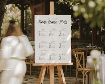 Personalisierter Sitzplan Hochzeit | A1, A2, A3 | Hochkant | S01 | Hartschaum-/ Acryl-/ Aluplatte | Finde deinen Platz | Tischplan Staffelei