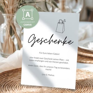 Gift table sign in German for weddings | DIN A4, A5, A6 | Canva template | Wedding sign | Personalized table sign | Bride and groom