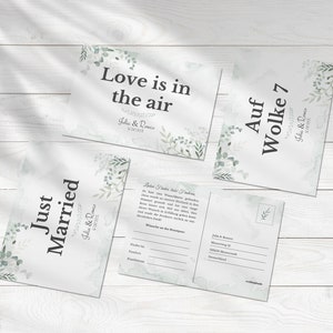 Ballonkarten aus Offsetpapier für Hochzeit | Personalisierbar | Greenery | DIN A6 quer | Wunschkarten für Luftballons | Ballonflugkarten