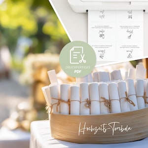 Hochzeit Tombola | Unser erstes Ehejahr | 12 Gutscheine an das Brautpaar | Hochzeitsspiel für Gäste | 24 Nietensprüche | PDF zum Ausdrucken