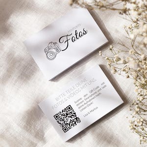 Wedding QR code business card in German, printed on high-quality offset cardstock | 85 x 55 mm | Share your photos & videos with us | Wedding business card Spiegelreflexkamera