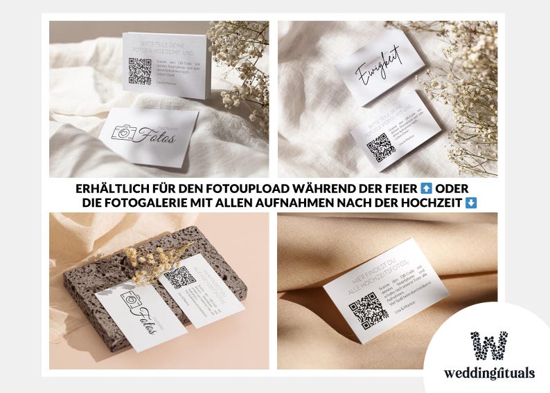 Wedding QR code business card in German, printed on high-quality offset cardstock | 85 x 55 mm | Share your photos & videos with us | Wedding business card image 11