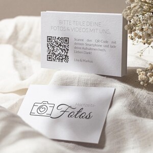 Wedding QR code business card in German, printed on high-quality offset cardstock | 85 x 55 mm | Share your photos & videos with us | Wedding business card image 4